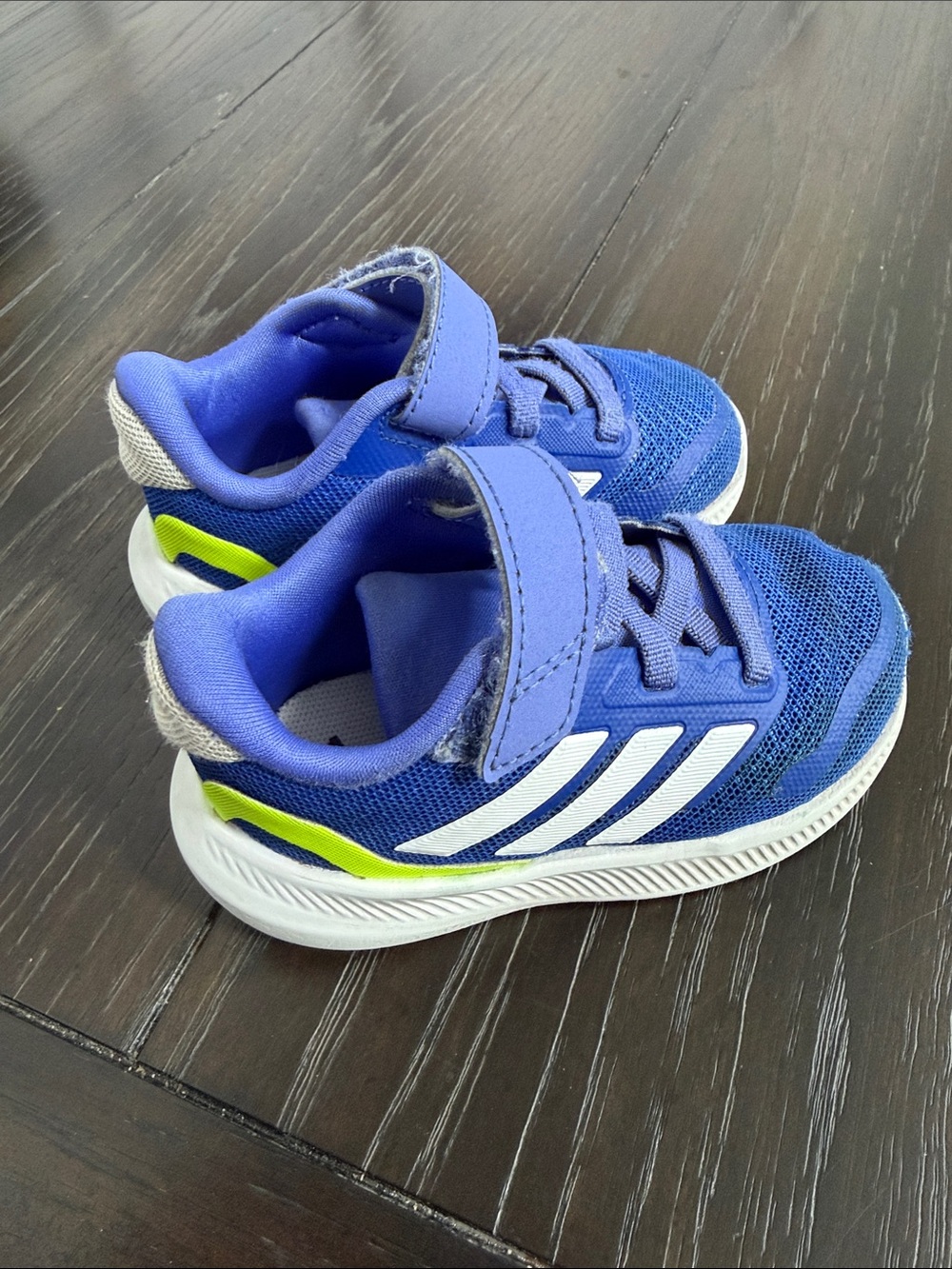 Adidas Toddler Kids Royal Blue Sneakers with White Stripes and Neon Accent 5